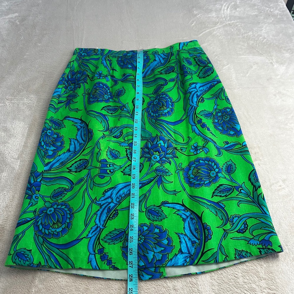 BRECKENRIDGE GREEN BLUE Paisley LINEN/RAYON Pencil Straight Skirt UK 16/US 12 - Picture 6 of 6
